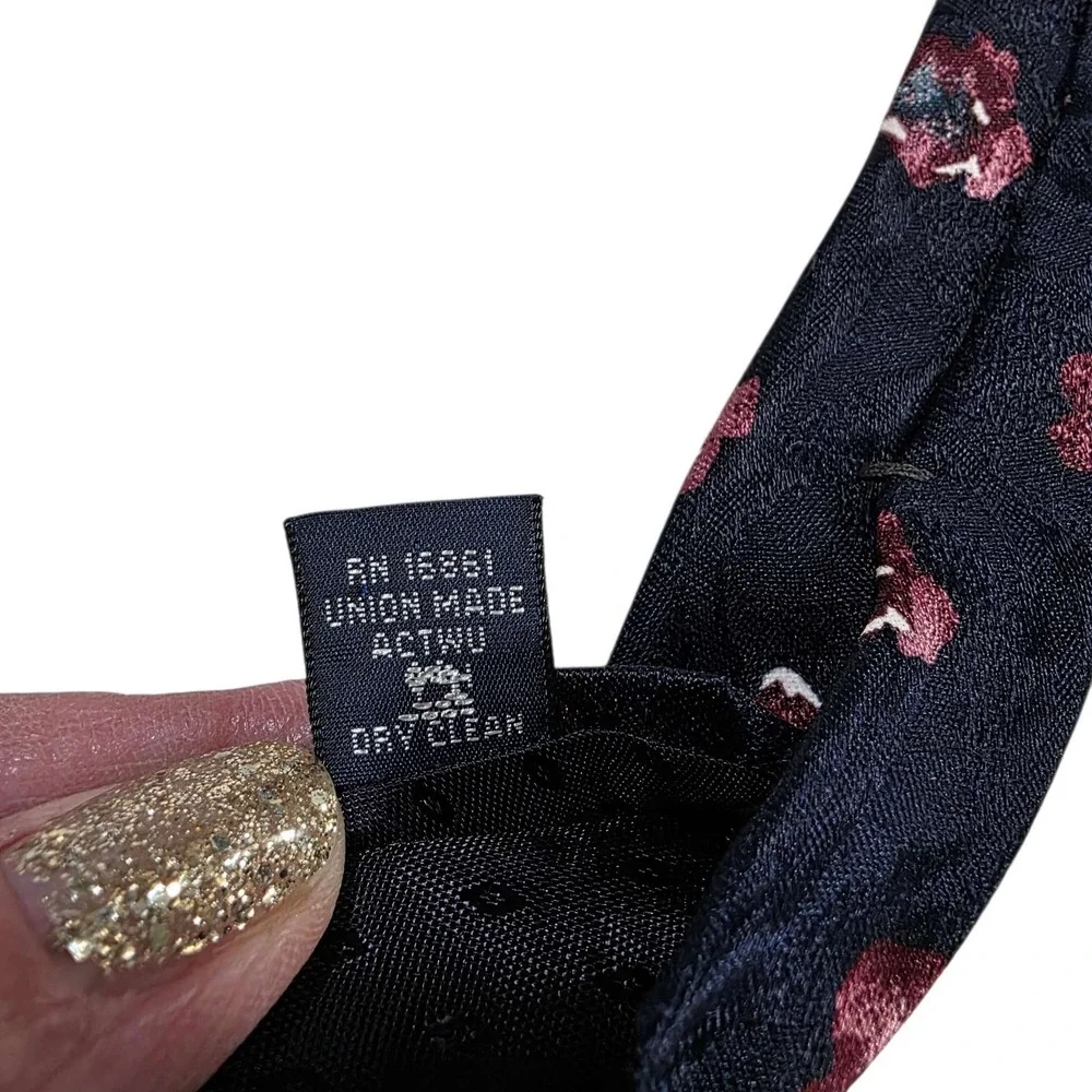 DONBERRY & KEATS‎ Silk Floral Mens Neck Tie Navy Blue Burgundy Blue Formal Work